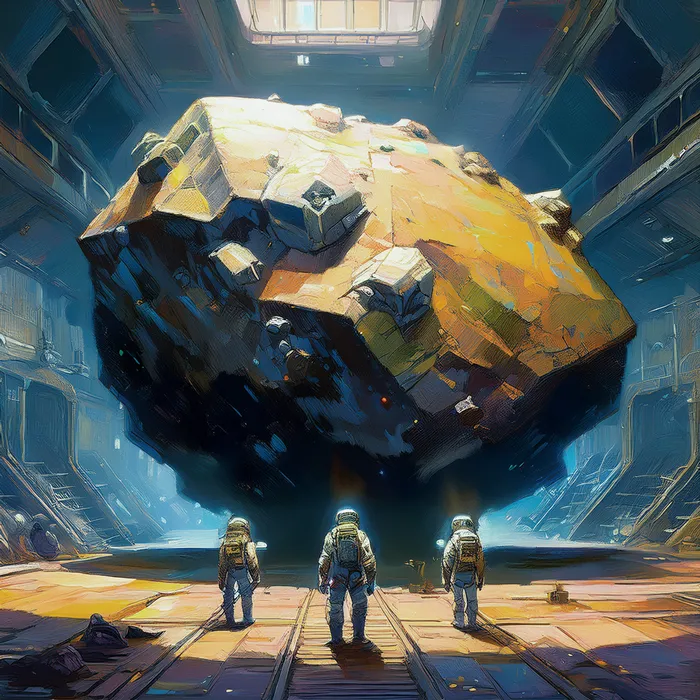 Astéroïde dans la soute d'un vaisseau spatial